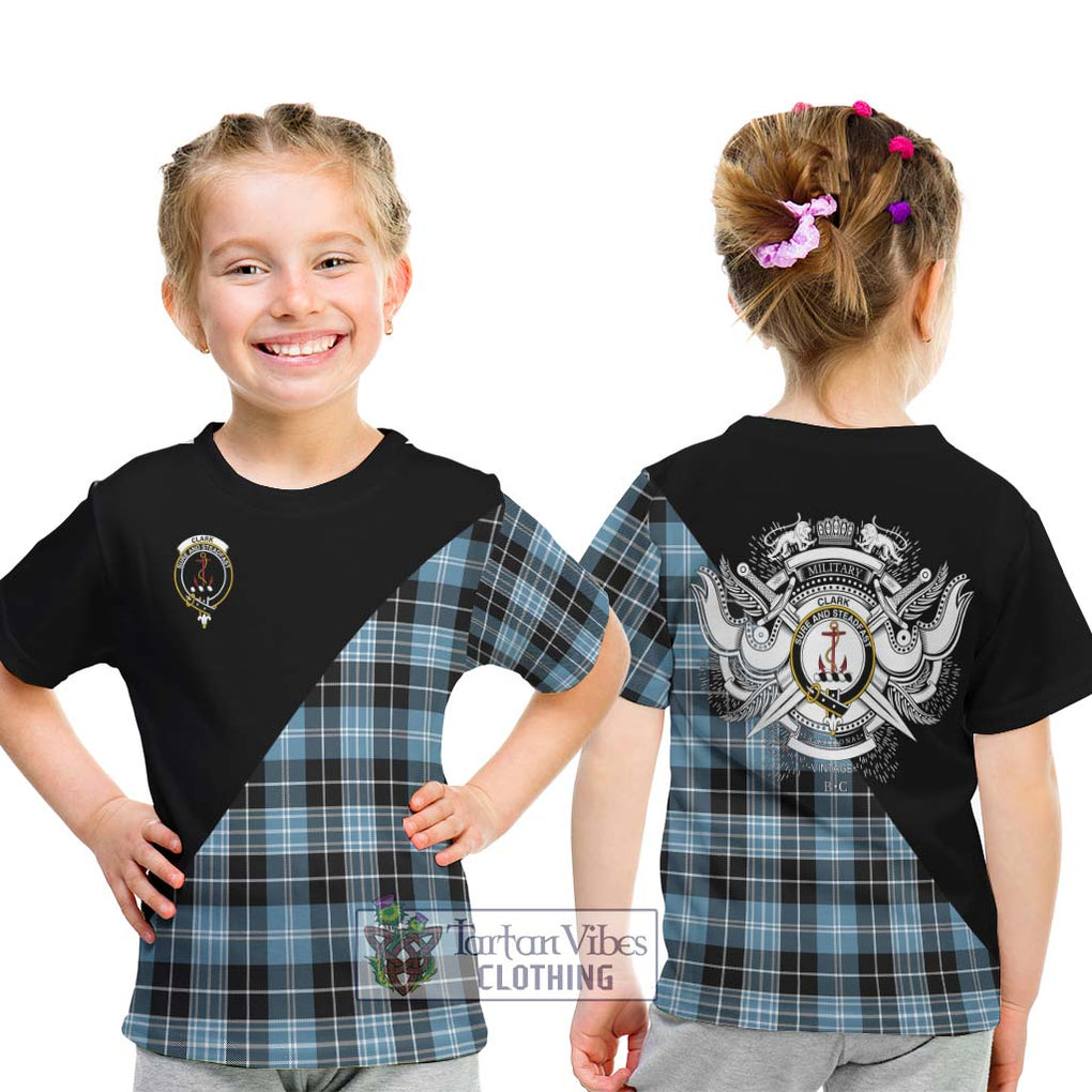 Clark Ancient Tartan Kid T-Shirt with Family Crest and Military Logo Style - Tartanvibesclothing Shop