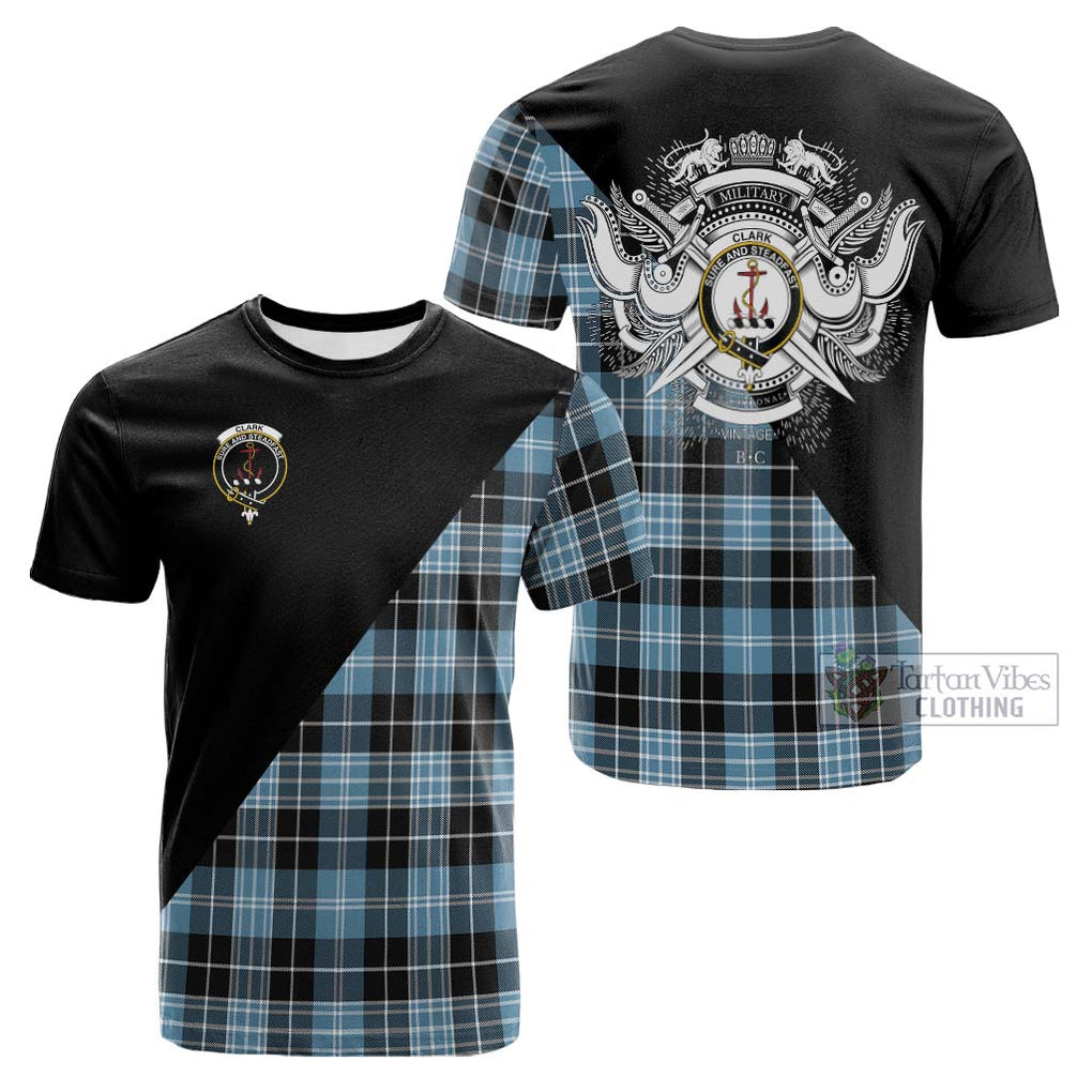 Tartan Vibes Clothing Clark Ancient Tartan Cotton T-shirt with Family Crest and Military Logo Style