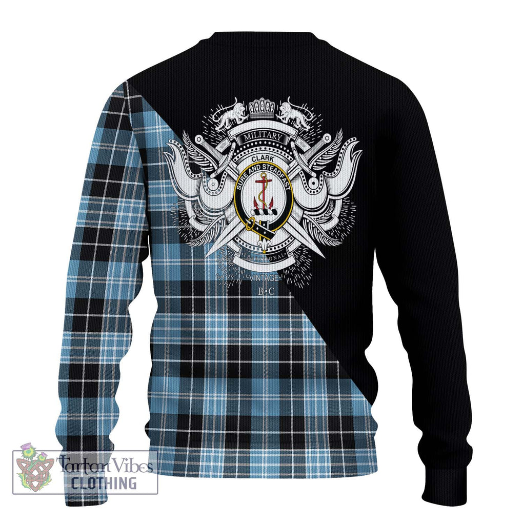 Clark Ancient Tartan Knitted Sweater with Family Crest and Military Logo Style - Tartanvibesclothing Shop