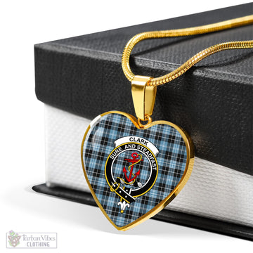 Clark Ancient Tartan Heart Necklace with Family Crest