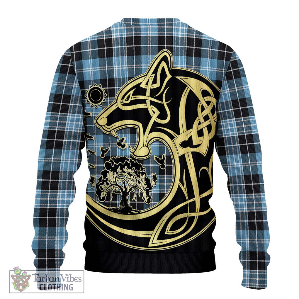 Clark Ancient Tartan Knitted Sweater with Family Crest Celtic Wolf Style - Tartan Vibes Clothing