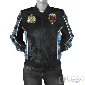 Clark Ancient Tartan Bomber Jacket with Family Crest and Scottish Thistle Vibes Sport Style