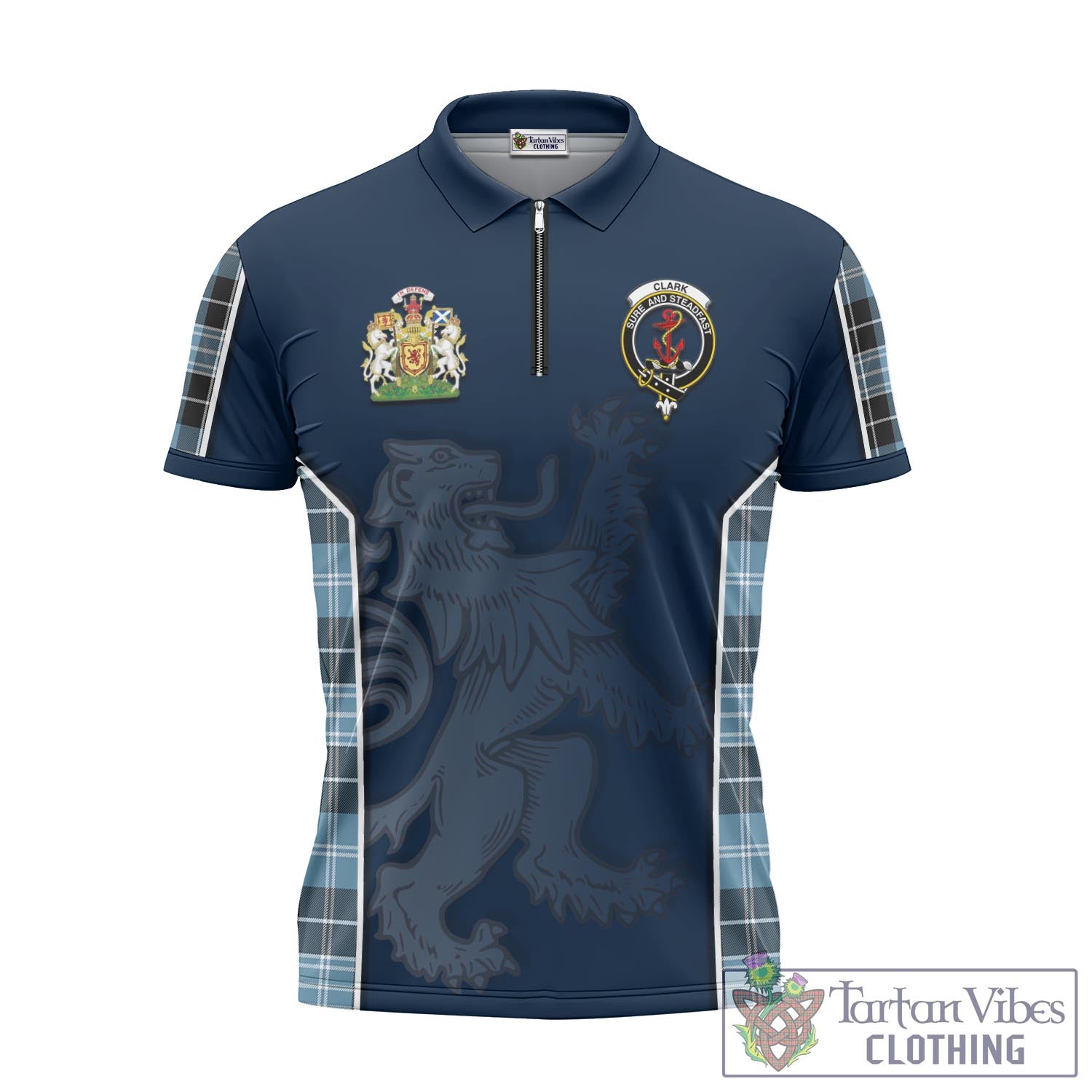 Tartan Vibes Clothing Clark Ancient Tartan Zipper Polo Shirt with Family Crest and Lion Rampant Vibes Sport Style