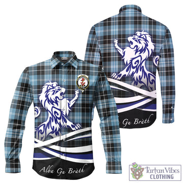 Clark Ancient Tartan Long Sleeve Button Up Shirt with Alba Gu Brath Regal Lion Emblem