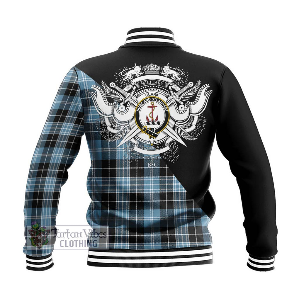 Clark Ancient Tartan Baseball Jacket with Family Crest and Military Logo Style - Tartanvibesclothing Shop