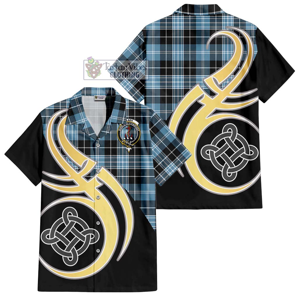 Clark Ancient Tartan Short Sleeve Button Shirt with Family Crest and Celtic Symbol Style - Tartan Vibes Clothing