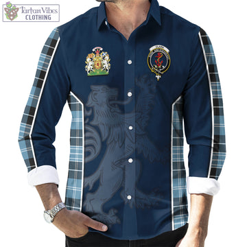 Clark Ancient Tartan Long Sleeve Button Up Shirt with Family Crest and Lion Rampant Vibes Sport Style