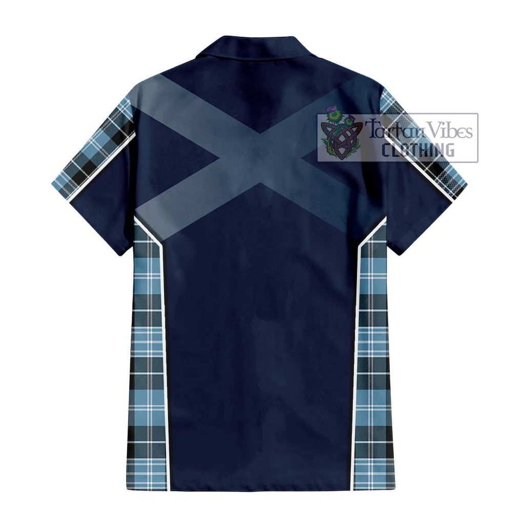 Clark Ancient Tartan Short Sleeve Button Shirt with Family Crest and Lion Rampant Vibes Sport Style - Tartan Vibes Clothing