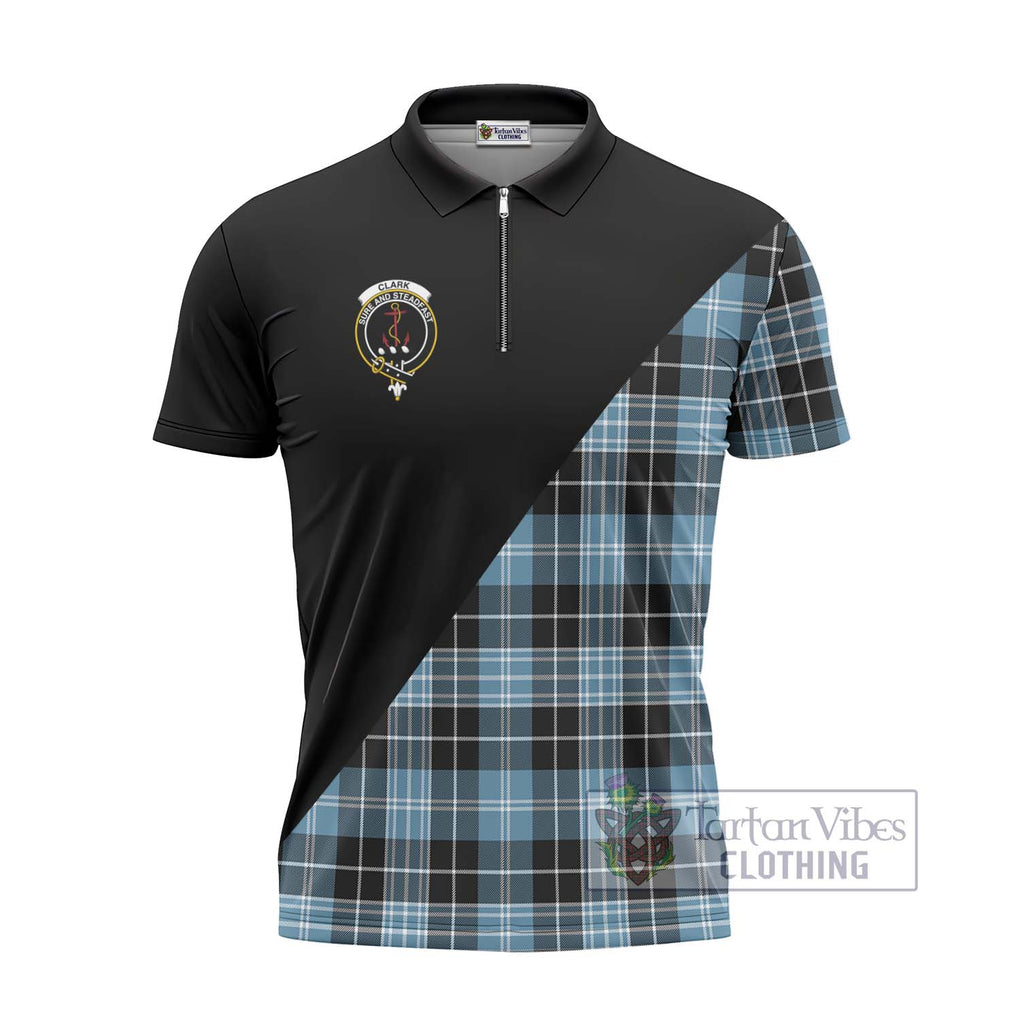 Clark Ancient Tartan Zipper Polo Shirt with Family Crest and Military Logo Style - Tartanvibesclothing Shop