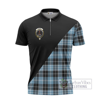 Clark Ancient Tartan Zipper Polo Shirt with Family Crest and Military Logo Style