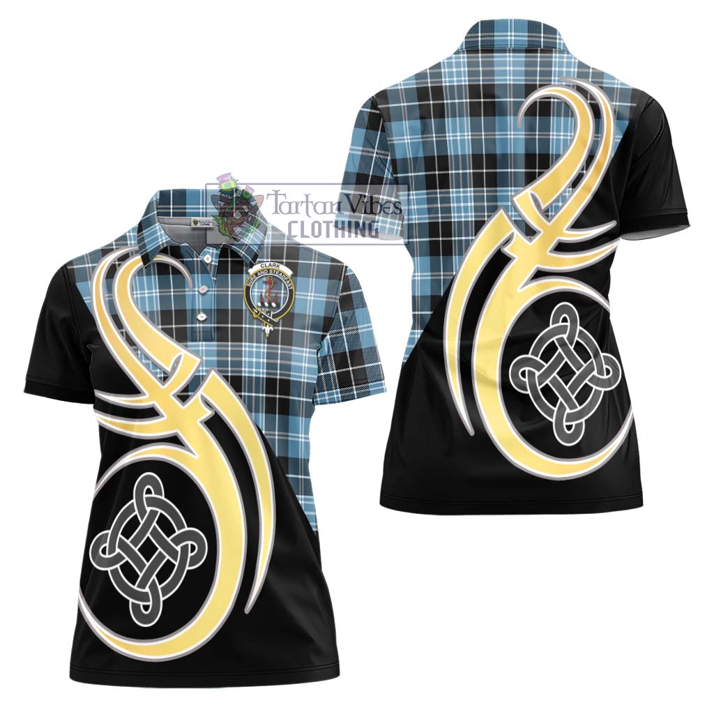 Clark Ancient Tartan Women's Polo Shirt with Family Crest and Celtic Symbol Style - Tartan Vibes Clothing