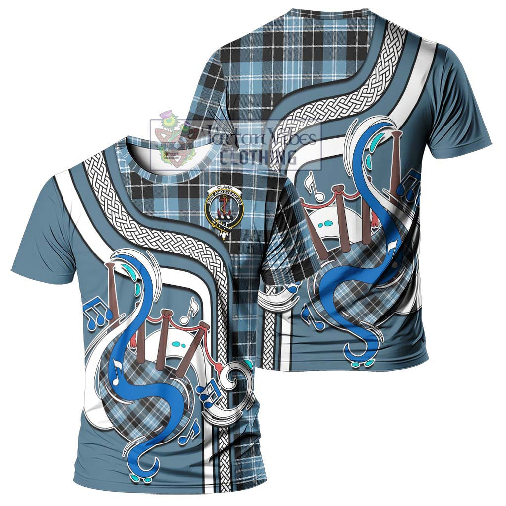 Clark Ancient Tartan T-Shirt with Epic Bagpipe Style - Tartanvibesclothing Shop