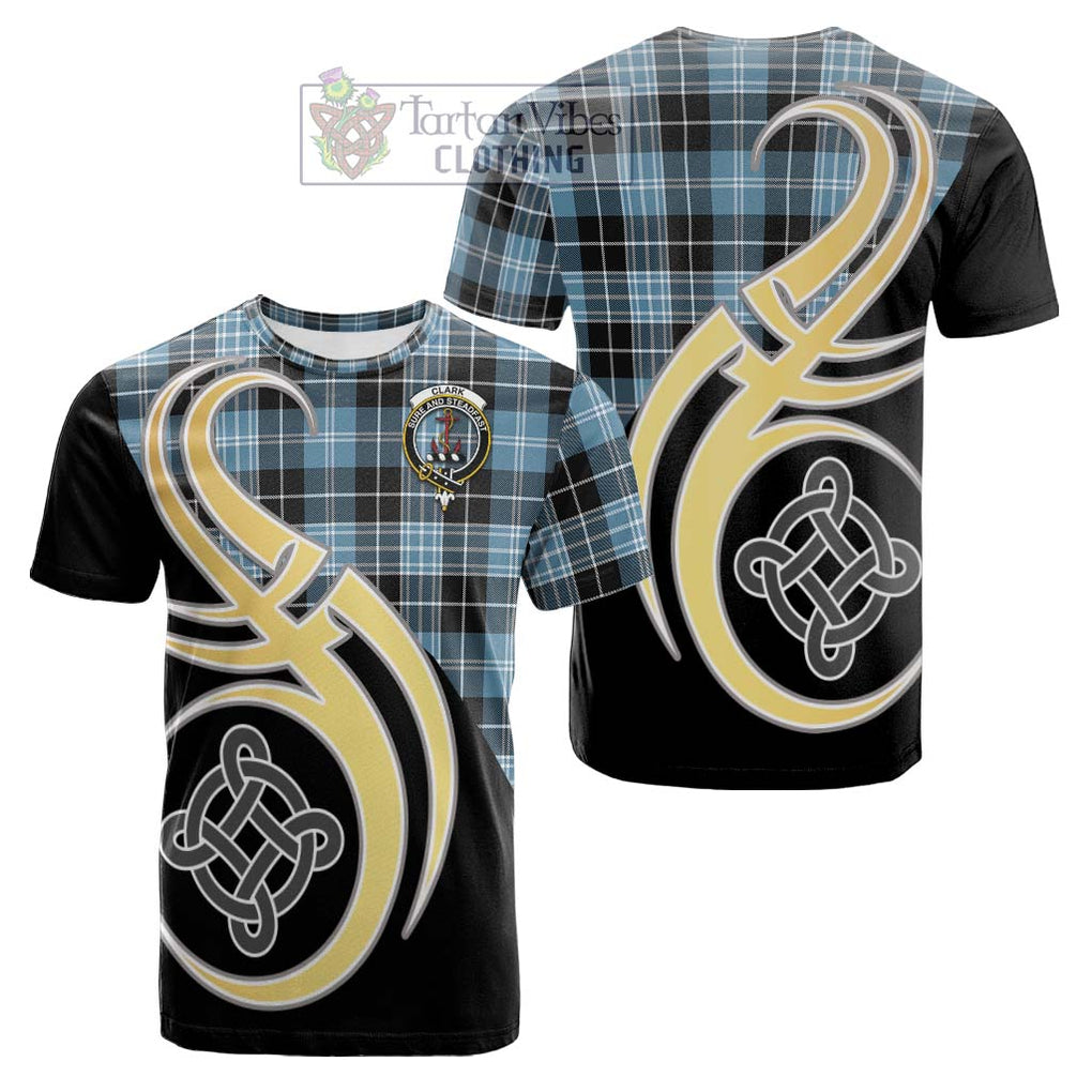 Tartan Vibes Clothing Clark Ancient Tartan Cotton T-shirt with Family Crest and Celtic Symbol Style