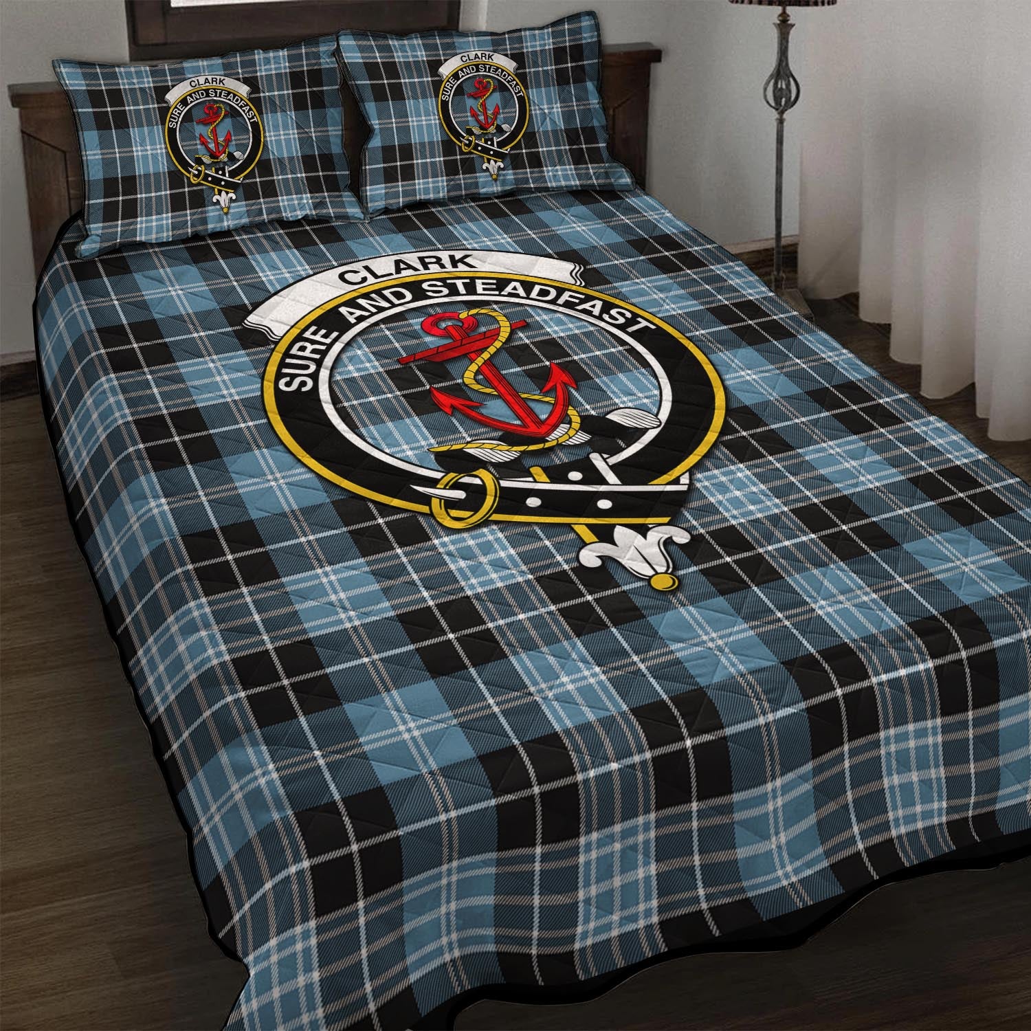 Clark Ancient Tartan Quilt Bed Set with Family Crest - Tartan Vibes Clothing