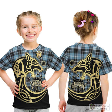 Clark Ancient Tartan Kid T-Shirt with Family Crest Celtic Wolf Style