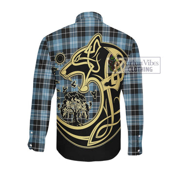 Clark Ancient Tartan Long Sleeve Button Shirt with Family Crest Celtic Wolf Style