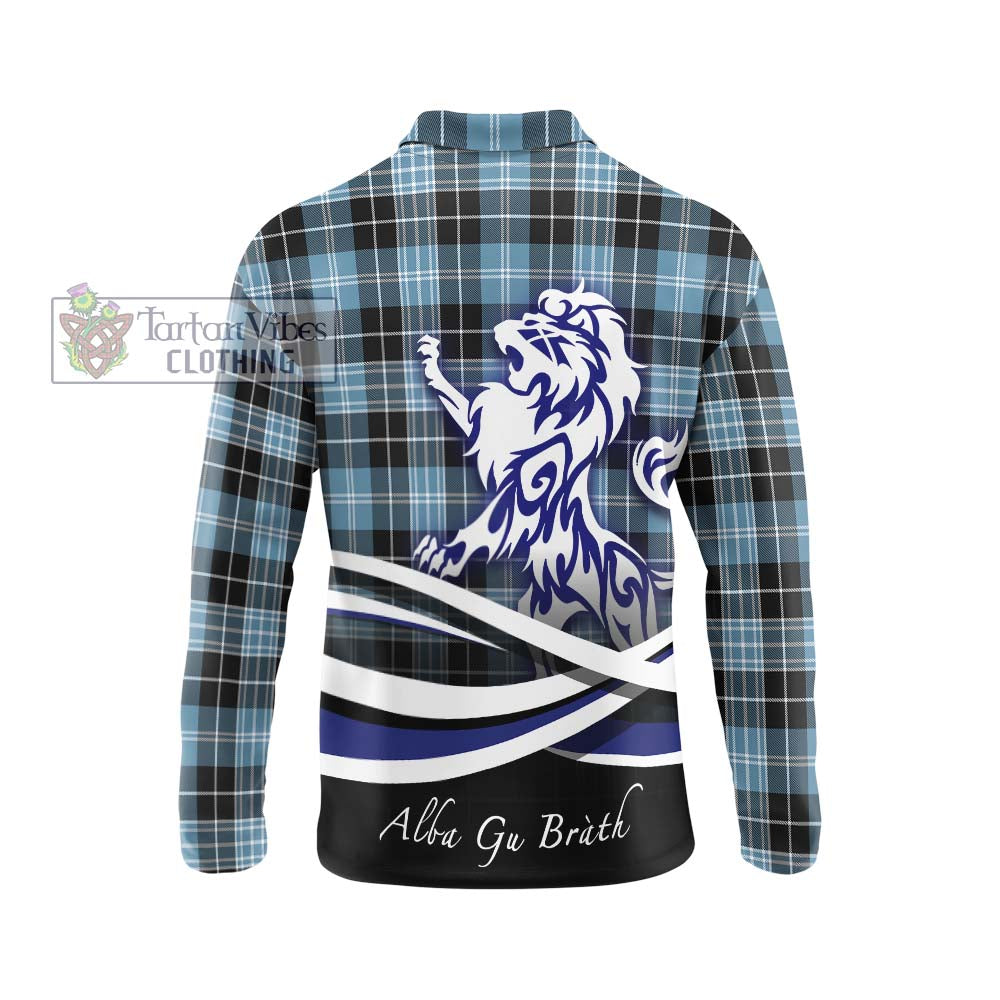 Clark Ancient Tartan Long Sleeve Polo Shirt with Alba Gu Brath Regal Lion Emblem - Tartanvibesclothing Shop