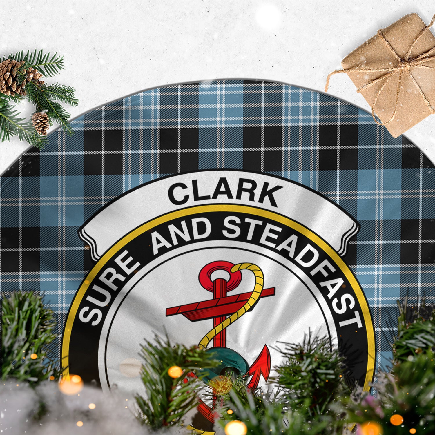 Clark Ancient Tartan Christmas Tree Skirt with Family Crest - Tartanvibesclothing