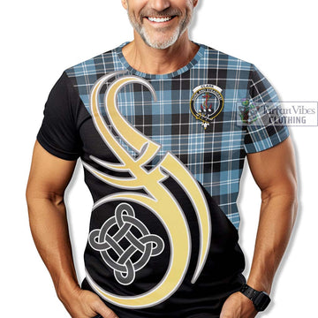 Clark Ancient Tartan T-Shirt with Family Crest and Celtic Symbol Style