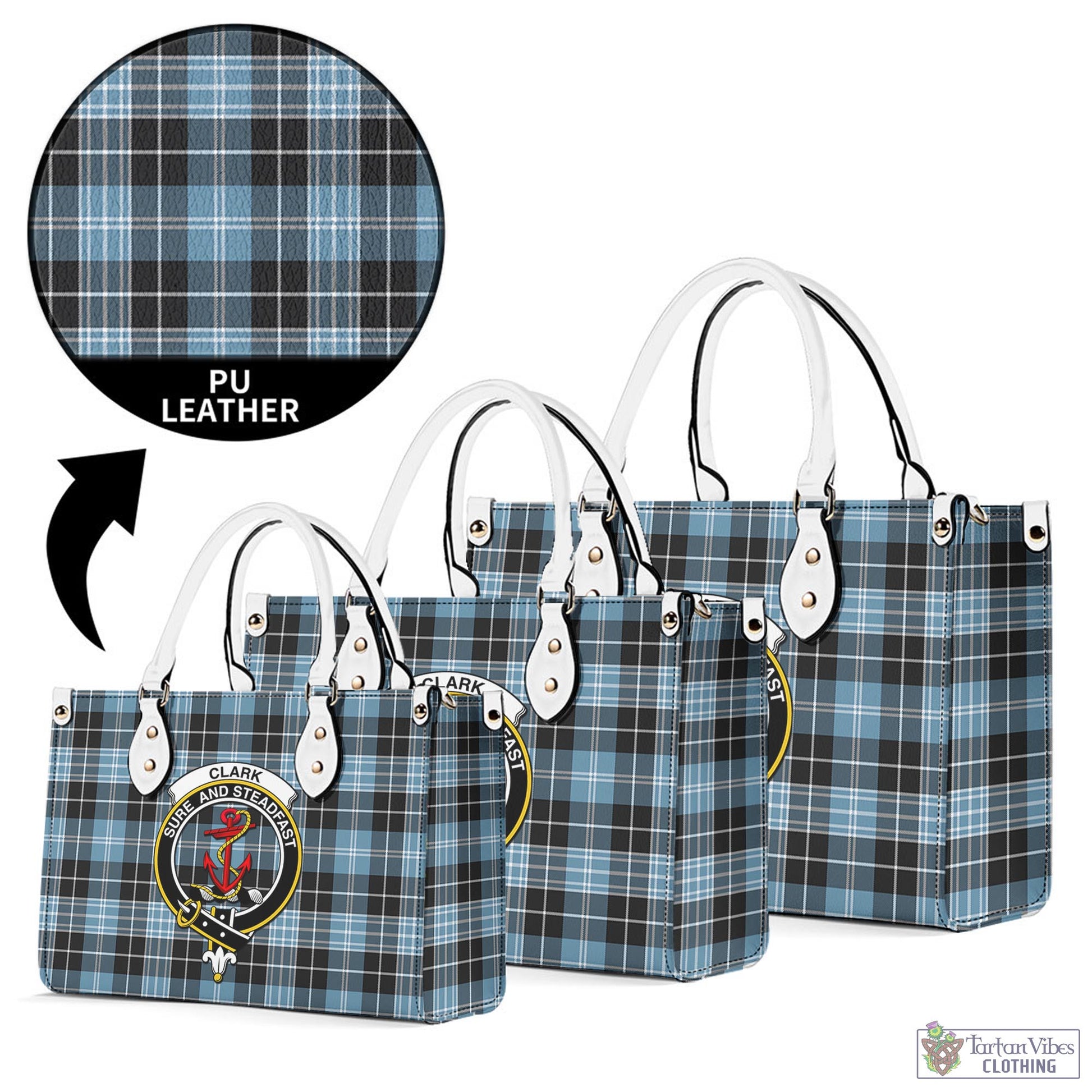 Tartan Vibes Clothing Clark Ancient Tartan Luxury Leather Handbags with Family Crest