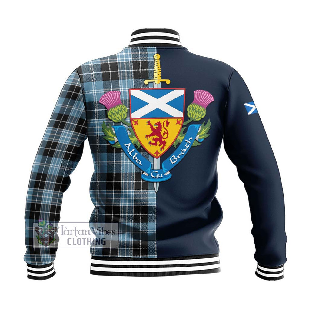 Tartan Vibes Clothing Clark Ancient Tartan Baseball Jacket with Scottish Lion Royal Arm Half Style