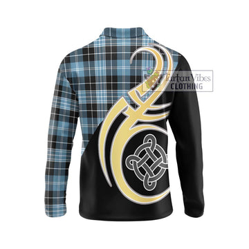 Clark Ancient Tartan Long Sleeve Polo Shirt with Family Crest and Celtic Symbol Style