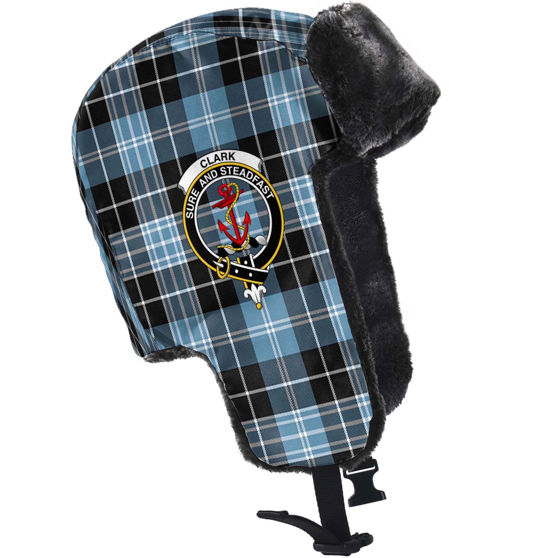 Clark Ancient Tartan Winter Trapper Hat with Family Crest - Tartanvibesclothing