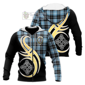 Clark Ancient Tartan Knitted Hoodie with Family Crest and Celtic Symbol Style