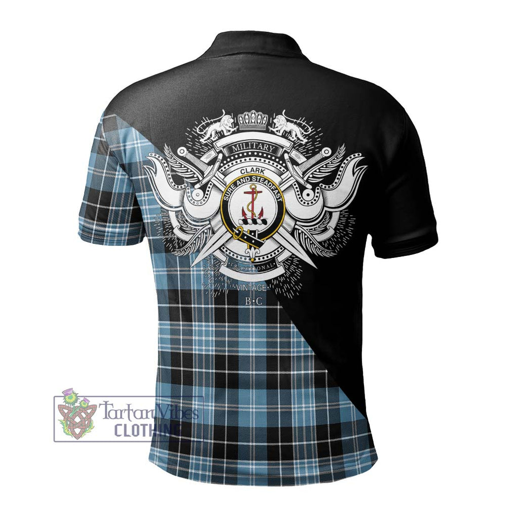 Clark Ancient Tartan Polo Shirt with Family Crest and Military Logo Style - Tartanvibesclothing Shop