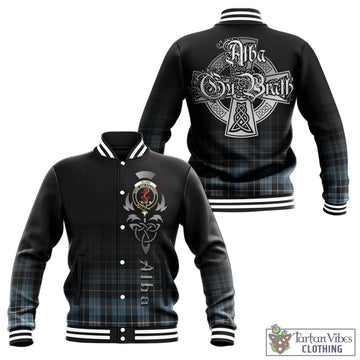 Clark Ancient Tartan Baseball Jacket Featuring Alba Gu Brath Family Crest Celtic Inspired