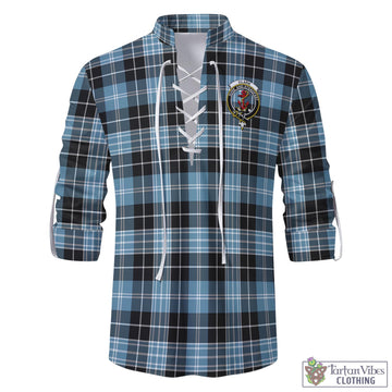 Clark Ancient Tartan Men's Scottish Traditional Jacobite Ghillie Kilt Shirt with Family Crest