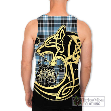 Clark Ancient Tartan Men's Tank Top with Family Crest Celtic Wolf Style