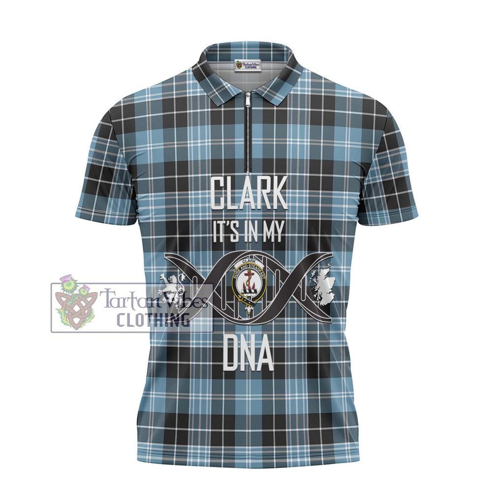 Clark Ancient Tartan Zipper Polo Shirt with Family Crest DNA In Me Style - Tartanvibesclothing Shop