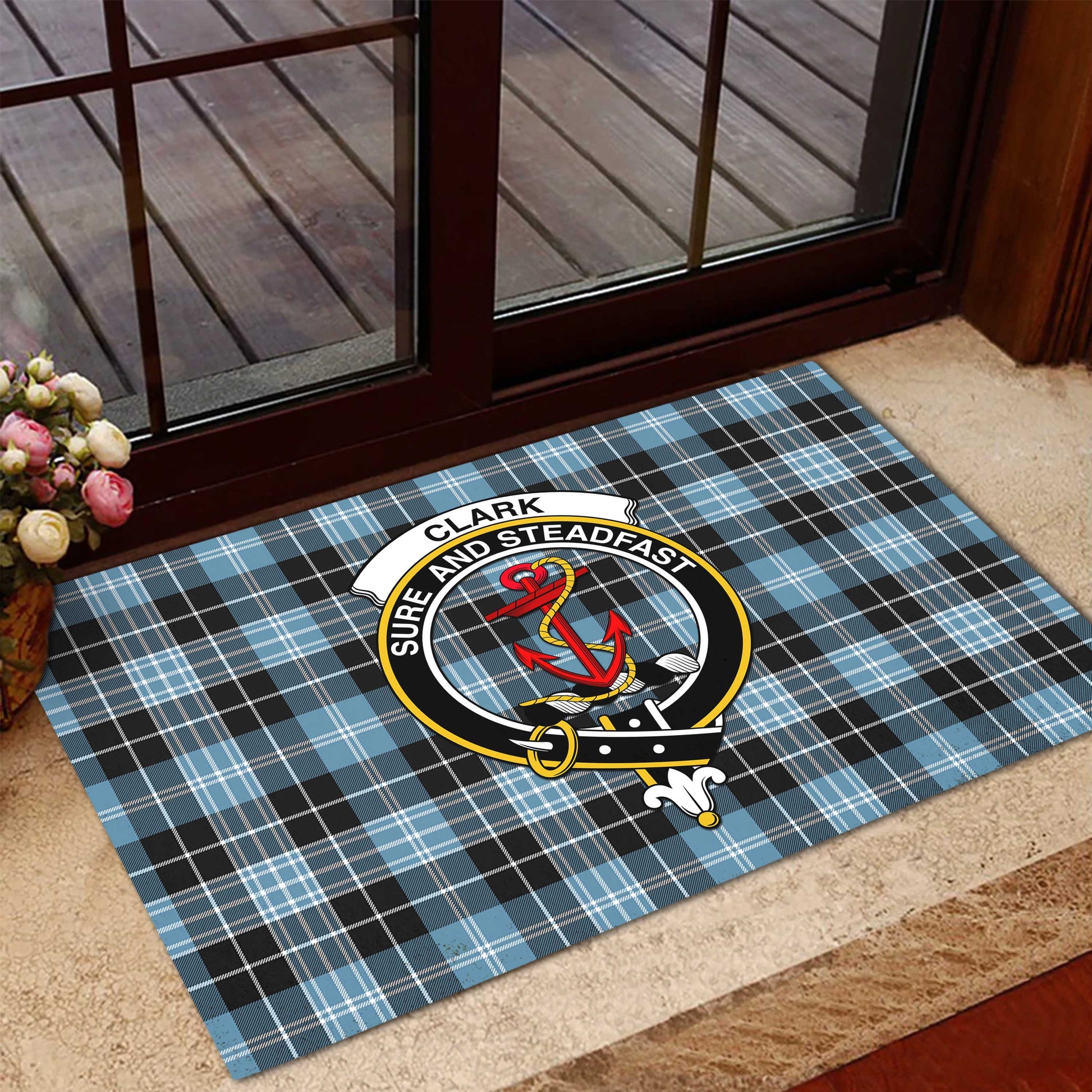 Clark Ancient Tartan Door Mat with Family Crest - Tartanvibesclothing