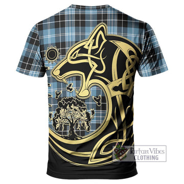 Clark Ancient Tartan T-Shirt with Family Crest Celtic Wolf Style