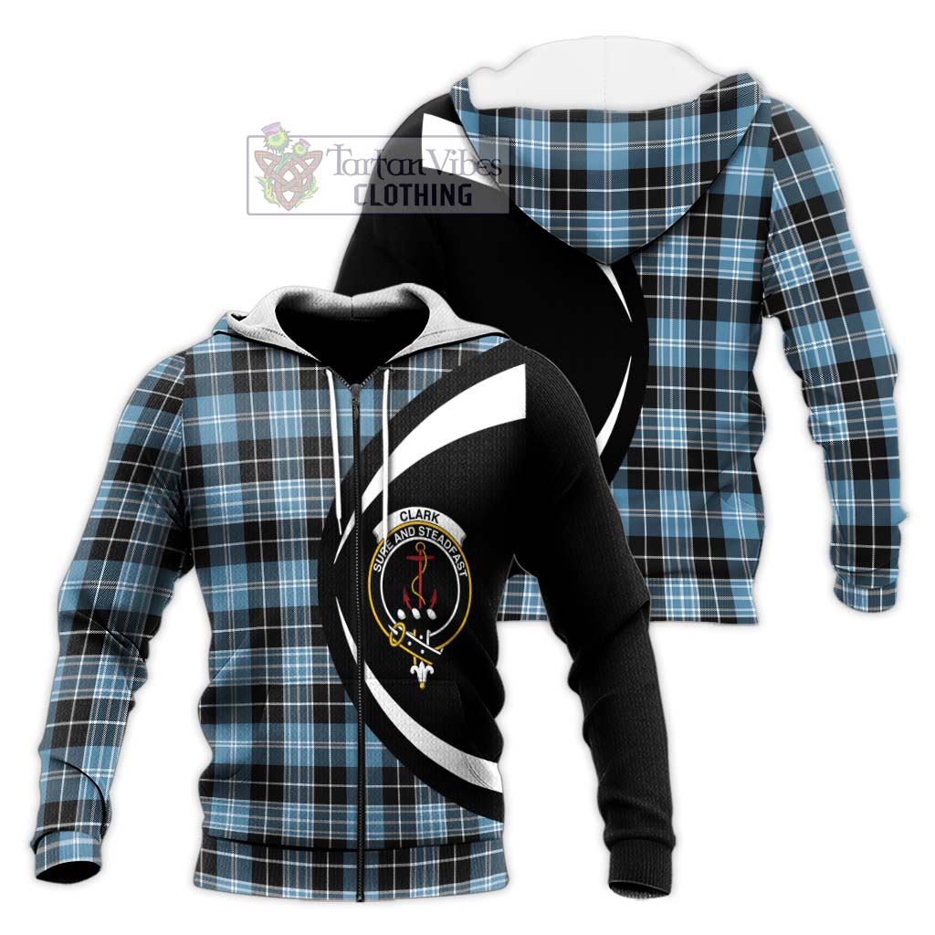 Clark Ancient Tartan Knitted Hoodie with Family Crest Circle Style Unisex Knitted Zip Hoodie - Tartan Vibes Clothing