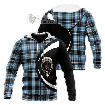 Clark Ancient Tartan Knitted Hoodie with Family Crest Circle Style