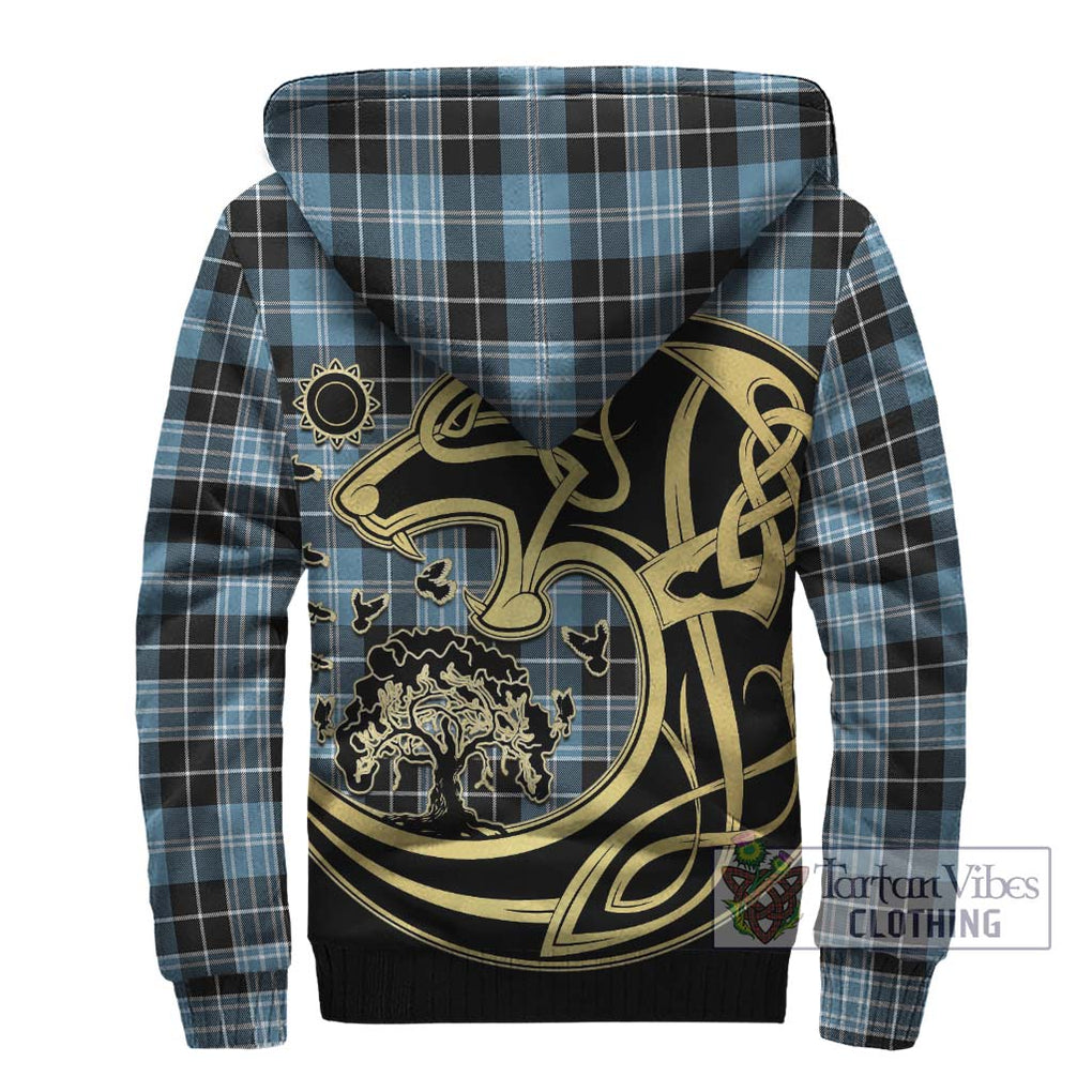 Clark Ancient Tartan Sherpa Hoodie with Family Crest Celtic Wolf Style - Tartan Vibes Clothing