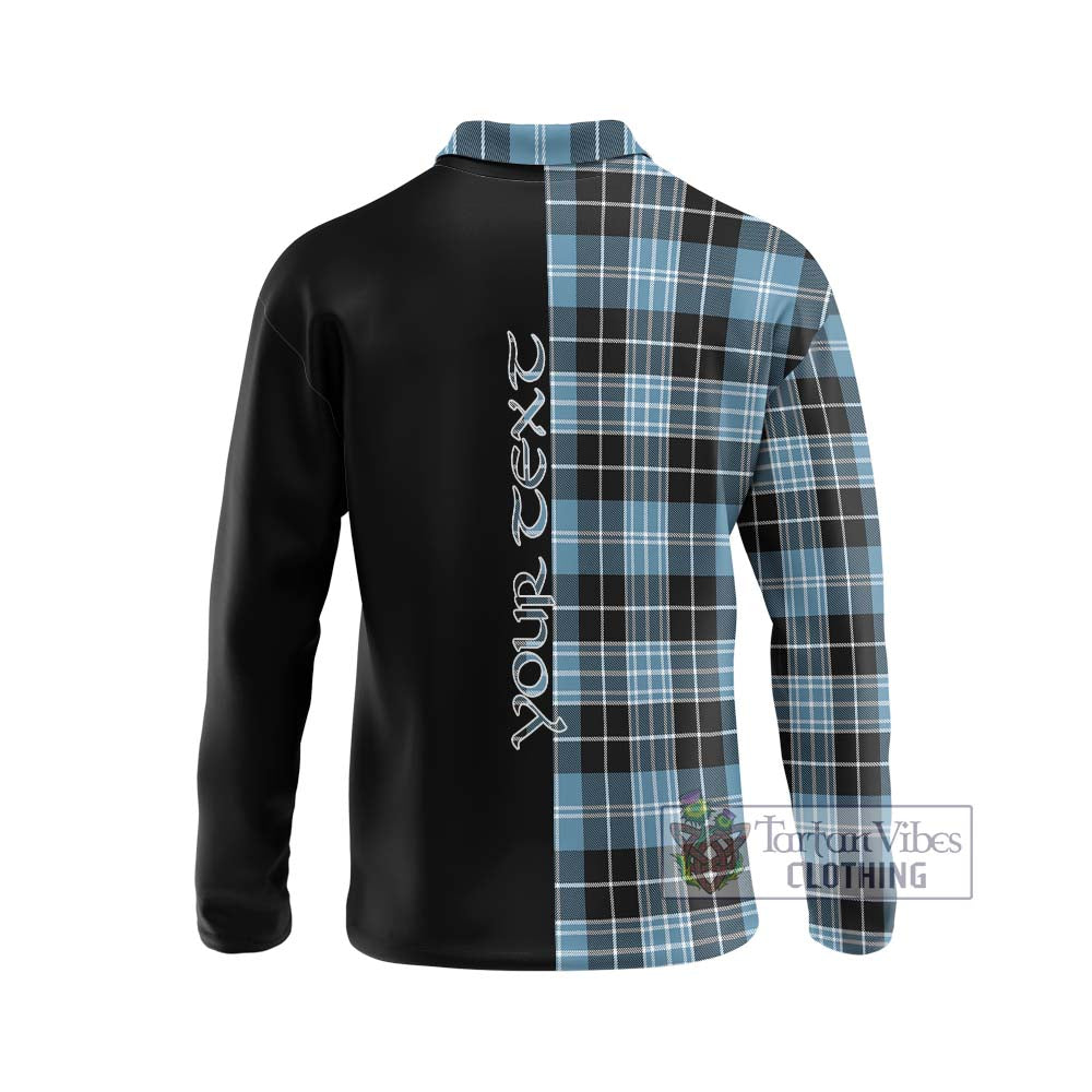 Clark Ancient Tartan Long Sleeve Polo Shirt with Family Crest and Half Of Me Style - Tartanvibesclothing Shop