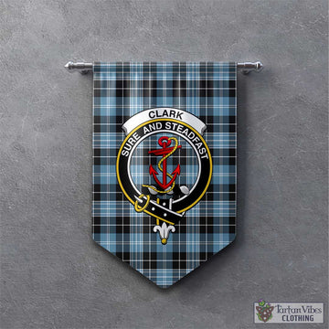 Clark Ancient Tartan Gonfalon, Tartan Banner with Family Crest