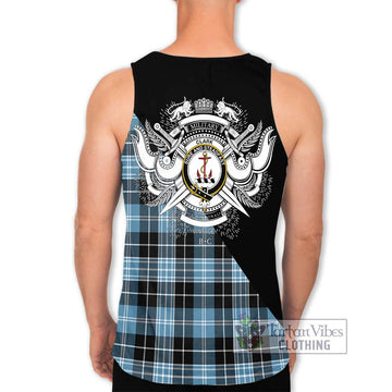 Clark Ancient Tartan Men's Tank Top with Family Crest and Military Logo Style