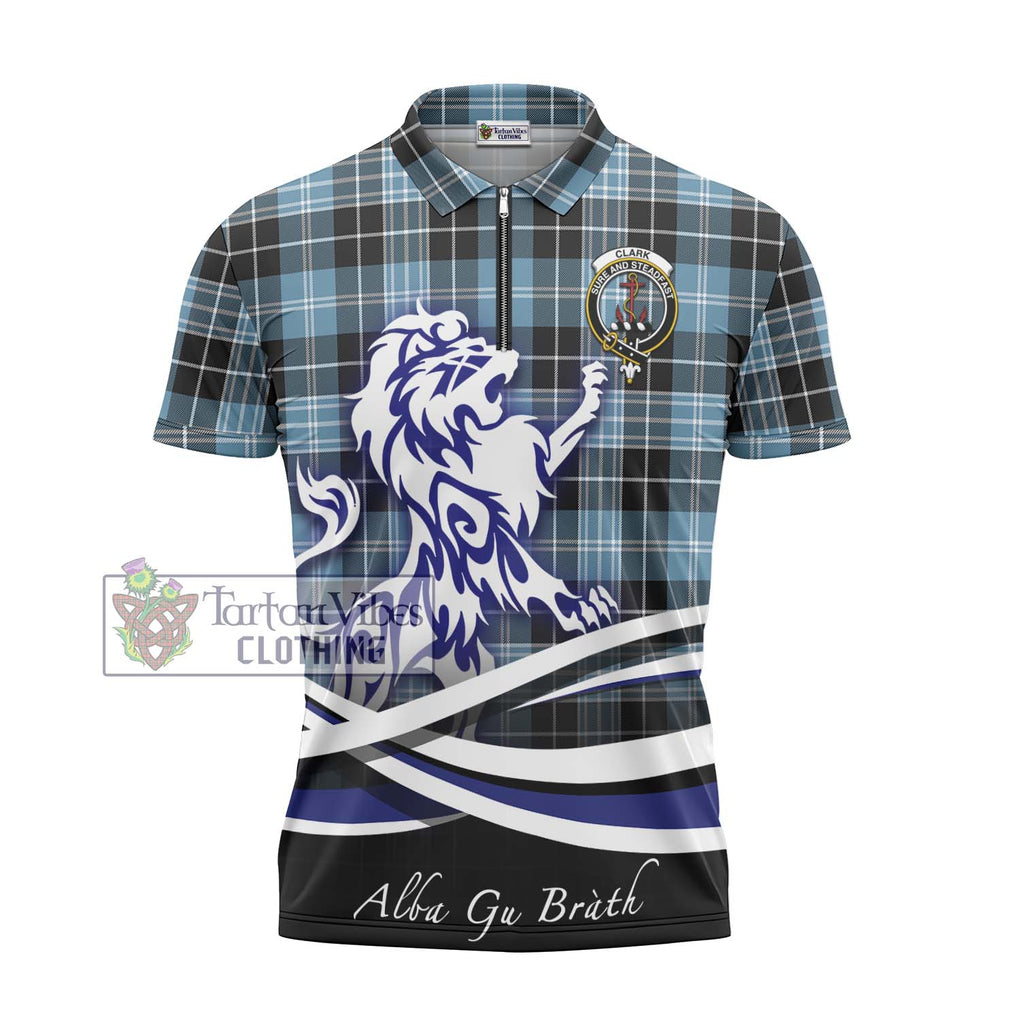 Clark Ancient Tartan Zipper Polo Shirt with Alba Gu Brath Regal Lion Emblem - Tartanvibesclothing Shop