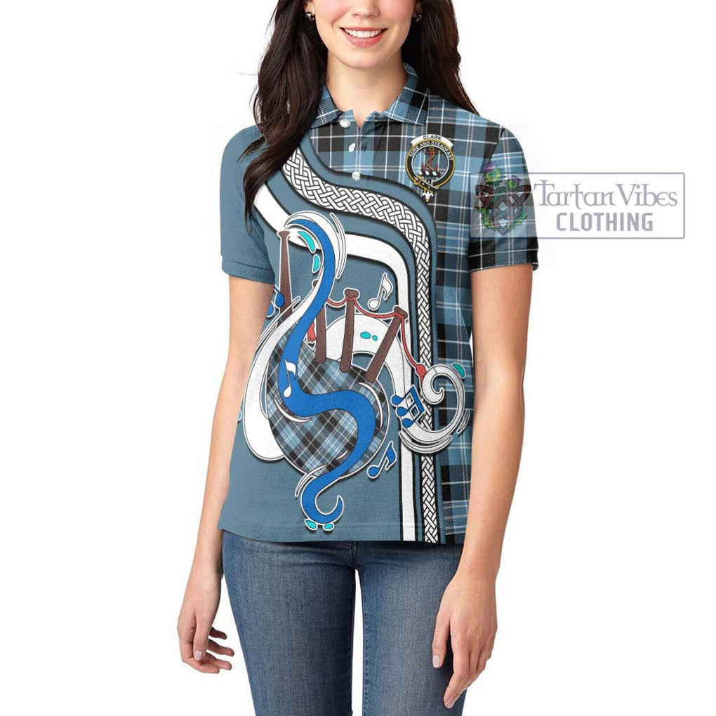 Clark Ancient Tartan Women's Polo Shirt with Epic Bagpipe Style - Tartanvibesclothing Shop