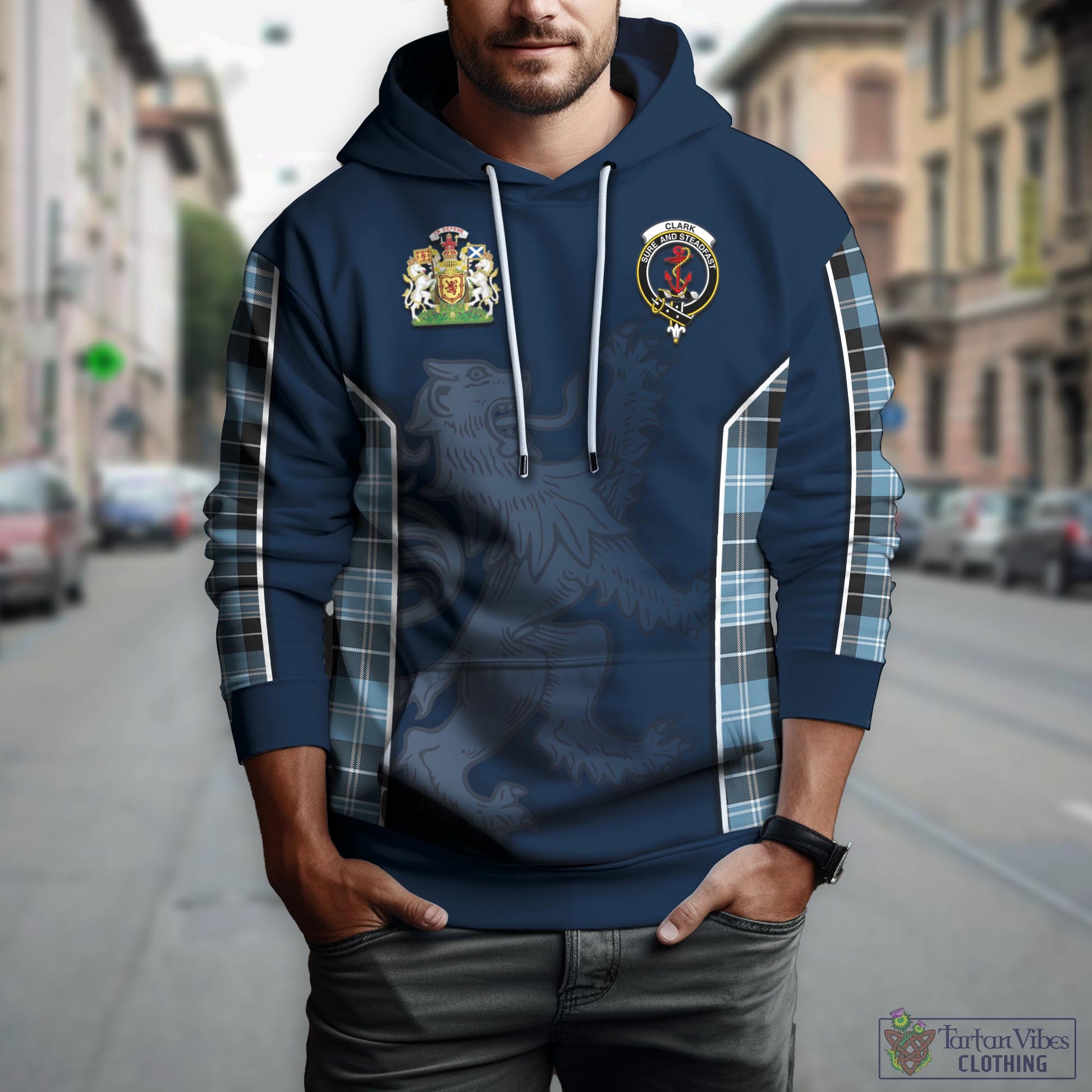 Tartan Vibes Clothing Clark Ancient Tartan Hoodie with Family Crest and Lion Rampant Vibes Sport Style