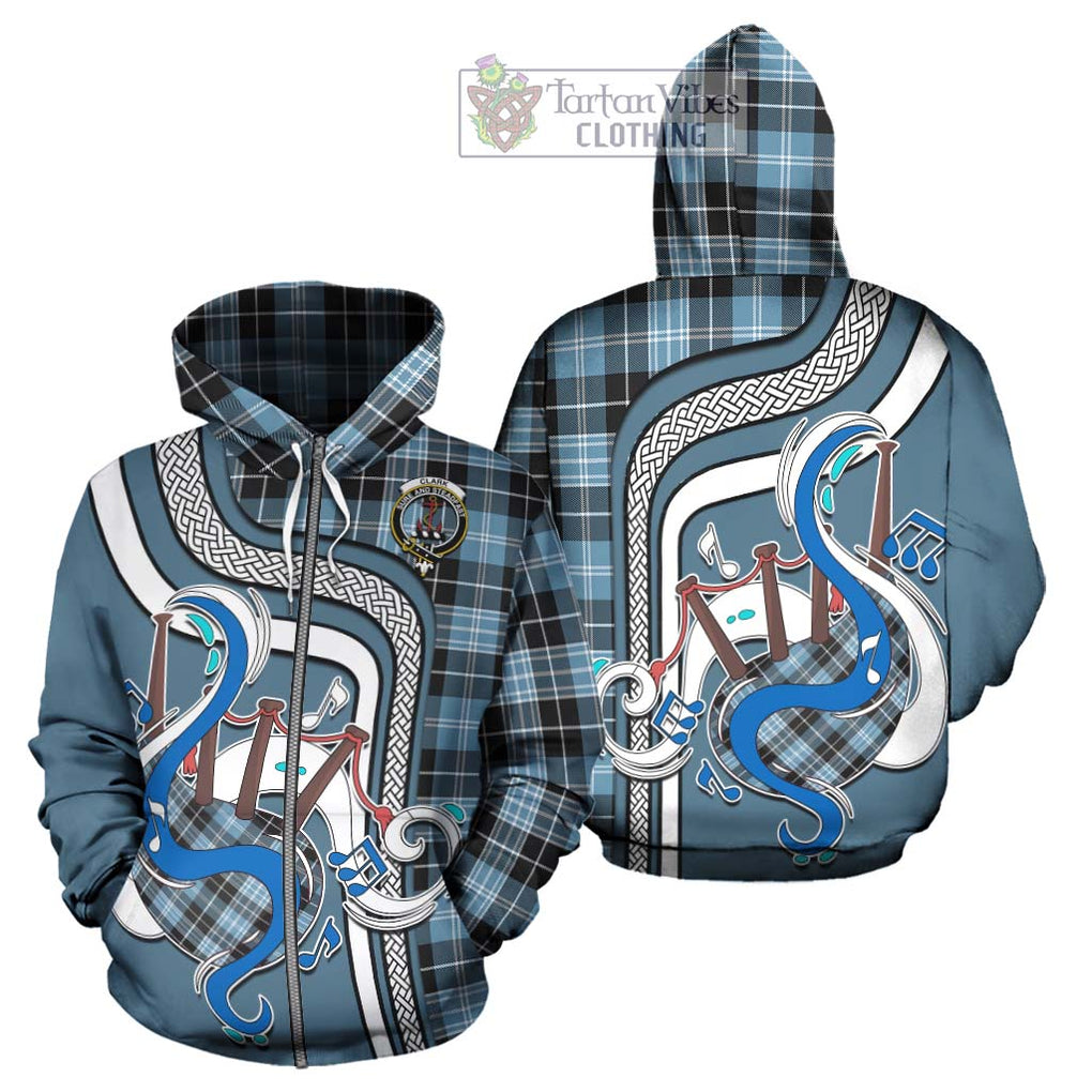 Clark Ancient Tartan Hoodie with Epic Bagpipe Style - Tartanvibesclothing Shop