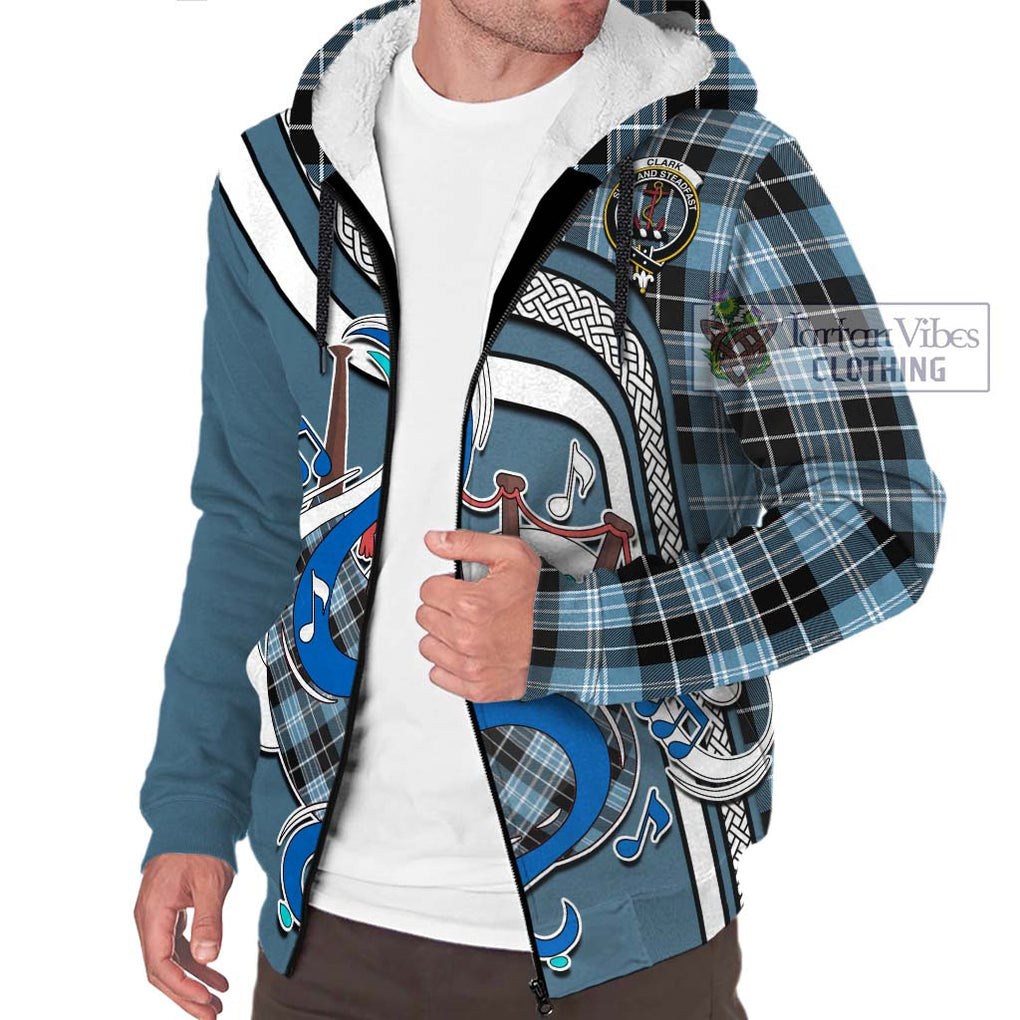 Clark Ancient Tartan Sherpa Hoodie with Epic Bagpipe Style Unisex - Tartanvibesclothing Shop