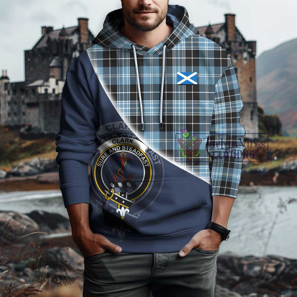 Clark Ancient Tartan Hoodie with Personalised National Flag and Family Crest Half Style - Tartanvibesclothing Shop