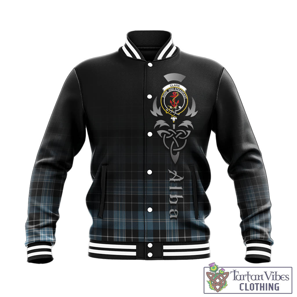 Tartan Vibes Clothing Clark Ancient Tartan Baseball Jacket Featuring Alba Gu Brath Family Crest Celtic Inspired