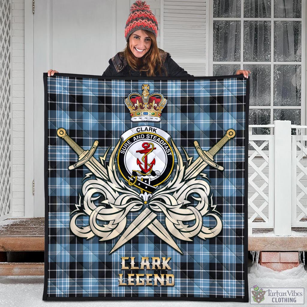 Tartan Vibes Clothing Clark Ancient Tartan Quilt with Clan Crest and the Golden Sword of Courageous Legacy