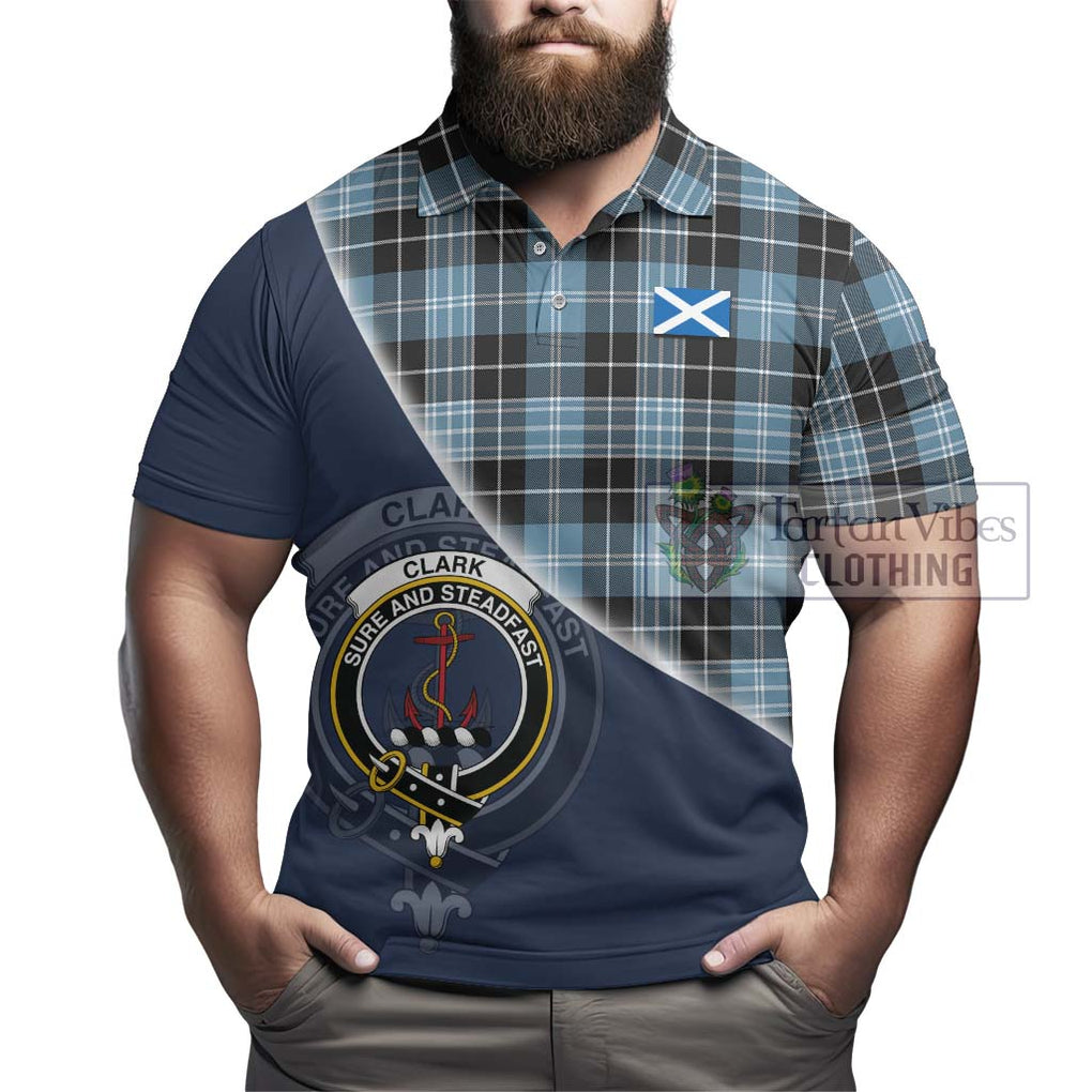 Clark Ancient Tartan Polo Shirt with Personalised National Flag and Family Crest Half Style - Tartanvibesclothing Shop